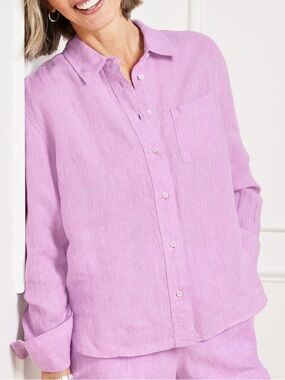 Talbots Linen Cross Dyed Modern Boxy-fit Long Sleeve Button Down Shirt